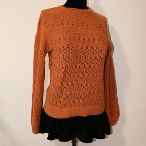 Boden NWT Copper Brown Orange Lacey Open Knit Cotton Sweater Jumper S